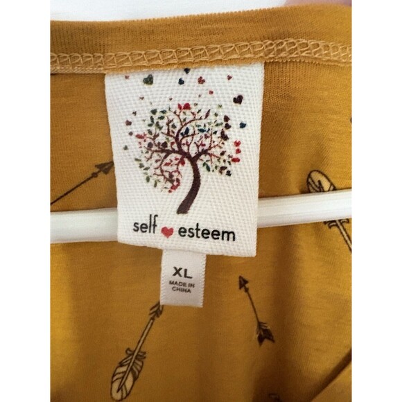 SELF ESTEEM Mustard Arrows Print V Neck Short Sleeve Women's T Shirt Size XL - Picture 3 of 5